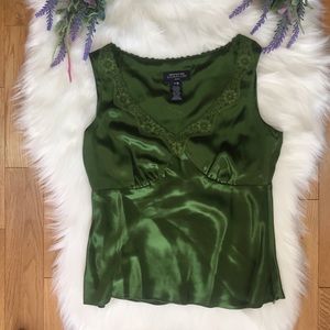 Jones New York Green Lace Trim Silk Blouse P/M NWT